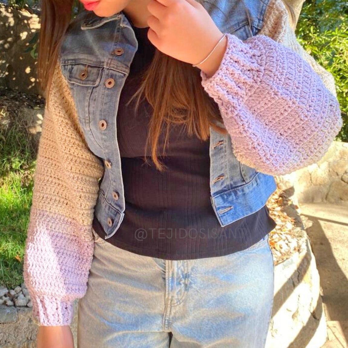 Chaqueta lanera lila/beige