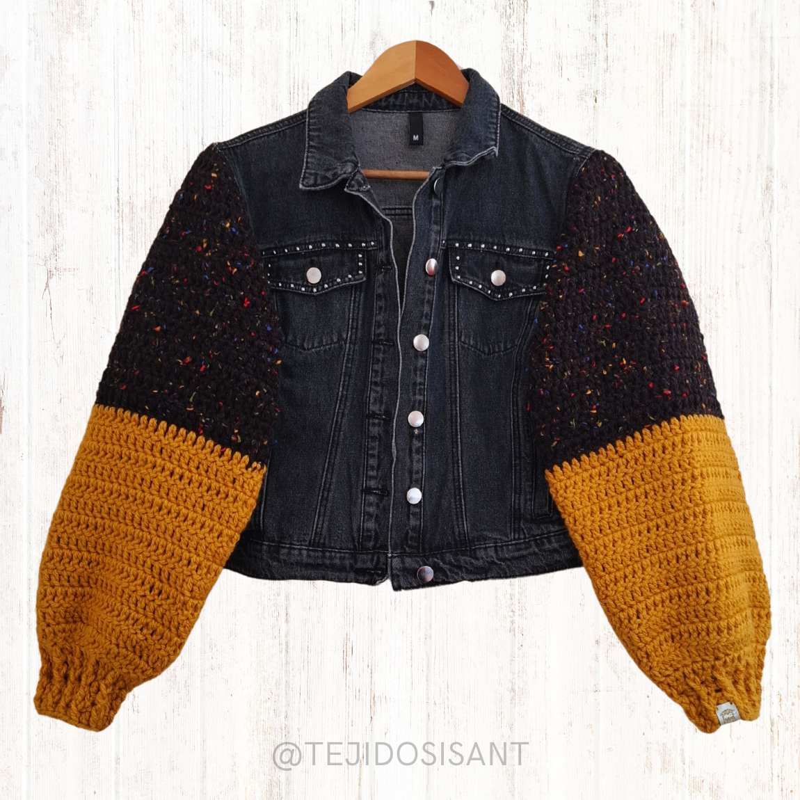 Chaqueta lanera negra/mostaza